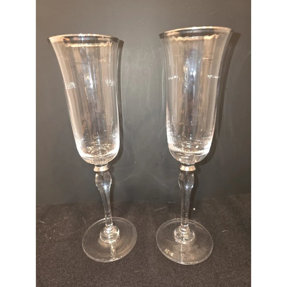 Set Of 2‎ Block Crystal Platinum Ball/Optic  Champagne Flute